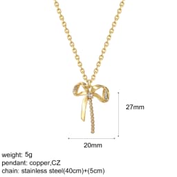 Bow Necklace for Women Cute Butterlfy Heart Pendant Gold Color Stainless Steel Long Chain Collars Neck Cadenas Para Hombre en