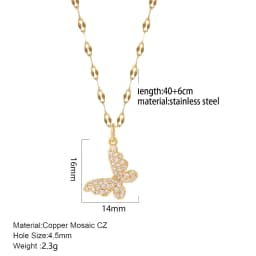 Bow Necklace for Women Cute Butterlfy Heart Pendant Gold Color Stainless Steel Long Chain Collars Neck Cadenas Para Hombre en
