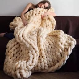 Handmade Chunky Knit Blanket Large Thick Wool Bulky Knitting Throw for Bedroom Decor Pet Bed Chair Mat Rug Grey