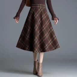 Thick High Waist Plaid A-line Skirt Winter New All-match Elastic Waist Skirt Women Clothing Vintage Pleated Pleated Skirt Ladies