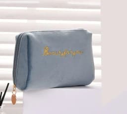 Women's Cosmetic Bag Zipper Velvet Letter Embroidery Solid Make Up Pouch for Cosmetics Toiletry Case Female Make Up Bags