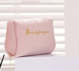 Women's Cosmetic Bag Zipper Velvet Letter Embroidery Solid Make Up Pouch for Cosmetics Toiletry Case Female Make Up Bags