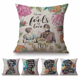 18" Square Floral Jane Austen Quotation Letter Print Sofa throw pillow cover case cotton Linen Nordic Masterpiece Cushion Cover
