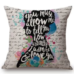 18" Square Floral Jane Austen Quotation Letter Print Sofa throw pillow cover case cotton Linen Nordic Masterpiece Cushion Cover