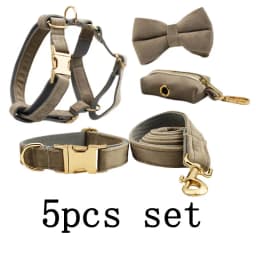 Light Grey Velvet Dog Collar And Leash Set with Custom Engraved Nameplate Pet Supplies for Dogs Soft 12-Length Leash