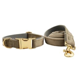 Light Grey Velvet Dog Collar And Leash Set with Custom Engraved Nameplate Pet Supplies for Dogs Soft 12-Length Leash
