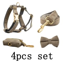 Light Grey Velvet Dog Collar And Leash Set with Custom Engraved Nameplate Pet Supplies for Dogs Soft 12-Length Leash