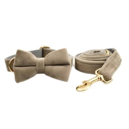 Light Grey Velvet Dog Collar And Leash Set with Custom Engraved Nameplate Pet Supplies for Dogs Soft 12-Length Leash