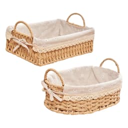 Woven Storage Baskets Kitchen Organizer Handwoven with Handles Cosmetic Box for Breakfast Fruit Bedroom Bathroom Home Decorative