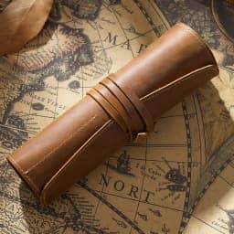 Retro Leather Pen Curtain Simple Pencil Case Roll Up Pen Curtain Makeup Brush Pouch Stationery Storage Bag School Office