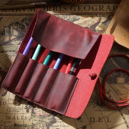 Retro Leather Pen Curtain Simple Pencil Case Roll Up Pen Curtain Makeup Brush Pouch Stationery Storage Bag School Office