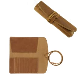 Retro Leather Pen Curtain Simple Pencil Case Roll Up Pen Curtain Makeup Brush Pouch Stationery Storage Bag School Office
