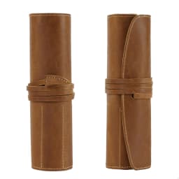Retro Leather Pen Curtain Simple Pencil Case Roll Up Pen Curtain Makeup Brush Pouch Stationery Storage Bag School Office