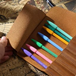 Retro Leather Pen Curtain Simple Pencil Case Roll Up Pen Curtain Makeup Brush Pouch Stationery Storage Bag School Office