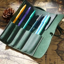 Retro Leather Pen Curtain Simple Pencil Case Roll Up Pen Curtain Makeup Brush Pouch Stationery Storage Bag School Office