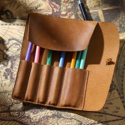 Retro Leather Pen Curtain Simple Pencil Case Roll Up Pen Curtain Makeup Brush Pouch Stationery Storage Bag School Office