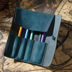 Retro Leather Pen Curtain Simple Pencil Case Roll Up Pen Curtain Makeup Brush Pouch Stationery Storage Bag School Office