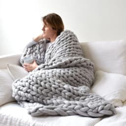 Chunky Yarn Blanket for Bed Hand Woven Sofa Throw Blankets Knitted Warm Grey Beige Air Condition Blankets Bed Sofa Decorative