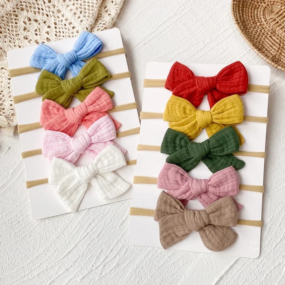 5Pcs/Set Cotton Baby Bows Headband Nylon Headbands Hair Bands for Children Girls Soft Hairband Toddler Newborn Hair Accessories