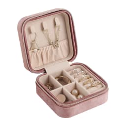 Plush Velvet Jewelry Box For Women Necklace Ring Earrings Organizer Holder Travel Portable Zipper Square Jewelry Storage Case