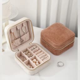 Plush Velvet Jewelry Box For Women Necklace Ring Earrings Organizer Holder Travel Portable Zipper Square Jewelry Storage Case