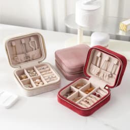 Plush Velvet Jewelry Box For Women Necklace Ring Earrings Organizer Holder Travel Portable Zipper Square Jewelry Storage Case