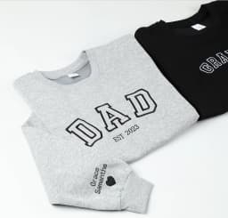 Custom Embroidered Sweatshirt, Name On Sleeve With Heart, Grandpa Shirt With Date, Daddy Est Year Shirt, Custom Gift For New Dad