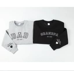 Custom Embroidered Sweatshirt, Name On Sleeve With Heart, Grandpa Shirt With Date, Daddy Est Year Shirt, Custom Gift For New Dad
