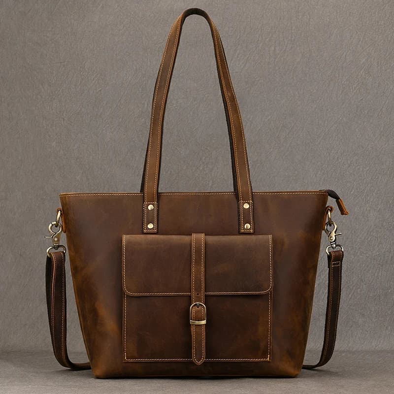 Luufan Genuine Leather Women‘s Tote Big Capacity Daily Business Handbag 14 inch PC Bag Female Large Travel Shoulder Message Bag