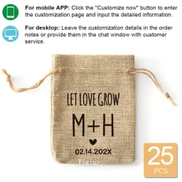25PCS-Personalized Burlap Wedding Favor Bags with Let Love Grow Gift Pouches for Weddings Parties Events-Guest seeds favor bag