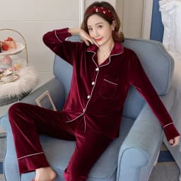 Autumn New Canary Velvet Sleep Wear Women Lapel Button Cardigan Women's Two Piece Set Simple Solid Color Luxury Women's Pajamas