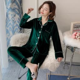 Autumn New Canary Velvet Sleep Wear Women Lapel Button Cardigan Women's Two Piece Set Simple Solid Color Luxury Women's Pajamas