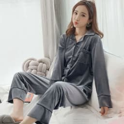 Autumn New Canary Velvet Sleep Wear Women Lapel Button Cardigan Women's Two Piece Set Simple Solid Color Luxury Women's Pajamas