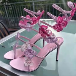 Aneikeh Sexy CRYSTAL Flower Narrow Band Ankle Strap Sandals Woman Thin High Heels Street Style Pole Dancing Ladies Shoes