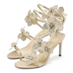 Aneikeh Sexy CRYSTAL Flower Narrow Band Ankle Strap Sandals Woman Thin High Heels Street Style Pole Dancing Ladies Shoes