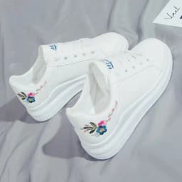 Shoes 2025 Women Running Spring Autumn Fashion White Breathable Embroidered Flower Lace-Up Casual Sneakers Zapatos De Mujer