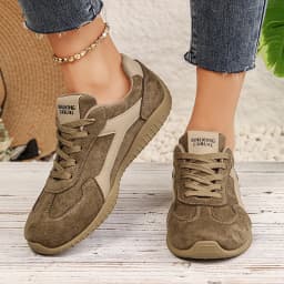 Fashion Gray Suede Flats Sneakers Women Non Slip Lace Up Platform Sneakers Woman Comfortable Thick Sole Sports Running Shoes