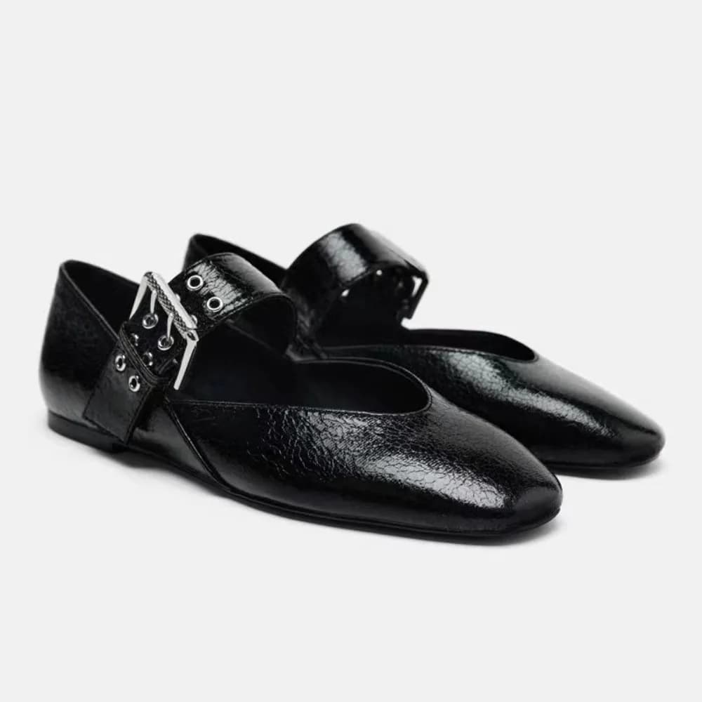 Spring 2026 Women's Flat Shoes Black Buckle Decorated Leopard Print Ballet Style Fashionable Korean Version Single Shoes