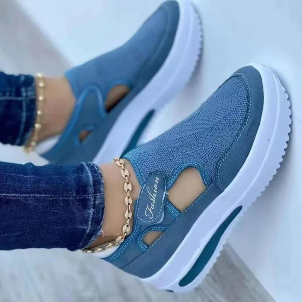 Fashion Hollow Mesh Slip On Wedge Sneakers Lightweight Women Daily Shoes