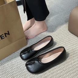 Korean Style Horse-Shoe Split-Toe Women's Shallow Mouth Single Shoes New Slip-On Pig's Trotters Versatile Grandma Flat Loafers