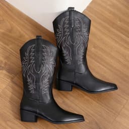 Western Women Boots 2024 Autumn Winter Fashion Chunky Heeled Cowboy Boots Vintage Style Country Western Cowgirl High Heels Boots