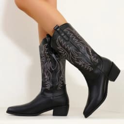Western Women Boots 2024 Autumn Winter Fashion Chunky Heeled Cowboy Boots Vintage Style Country Western Cowgirl High Heels Boots
