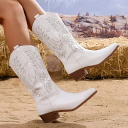 Western Women Boots 2024 Autumn Winter Fashion Chunky Heeled Cowboy Boots Vintage Style Country Western Cowgirl High Heels Boots