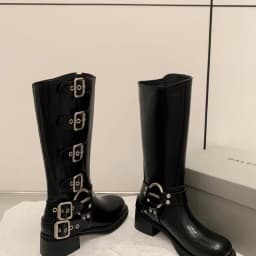 Platform Combat Boots Zip Chuny Heel Buckle Vintage Fashion Casual Luxury Designer Western Mid Calf Boots Shoes Woman