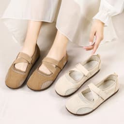 Round Toe Mary Jane Shoes for Women Breathable Mesh Casual Flats Comfortable Non-slip Walking Shoes