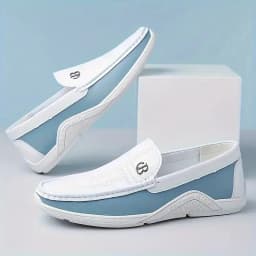 Men's Business Casual Slip-On Loafers White Blue Color Block Comfortable Driving Lightweight Daily Commute Friendly Shoes
