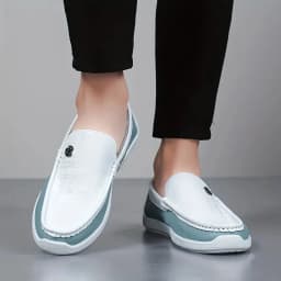 Men's Business Casual Slip-On Loafers White Blue Color Block Comfortable Driving Lightweight Daily Commute Friendly Shoes