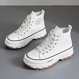 2024 New Women High Top Sneakers Lace-Up Casual Plarform Height Canvas Non-slip Wear Resistant Spring Female Vulcanize Shoes