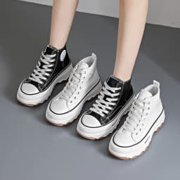 2024 New Women High Top Sneakers Lace-Up Casual Plarform Height Canvas Non-slip Wear Resistant Spring Female Vulcanize Shoes