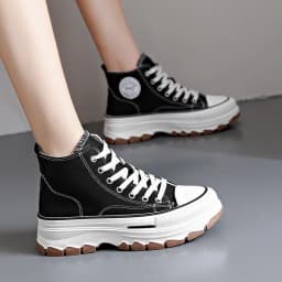 2024 New Women High Top Sneakers Lace-Up Casual Plarform Height Canvas Non-slip Wear Resistant Spring Female Vulcanize Shoes